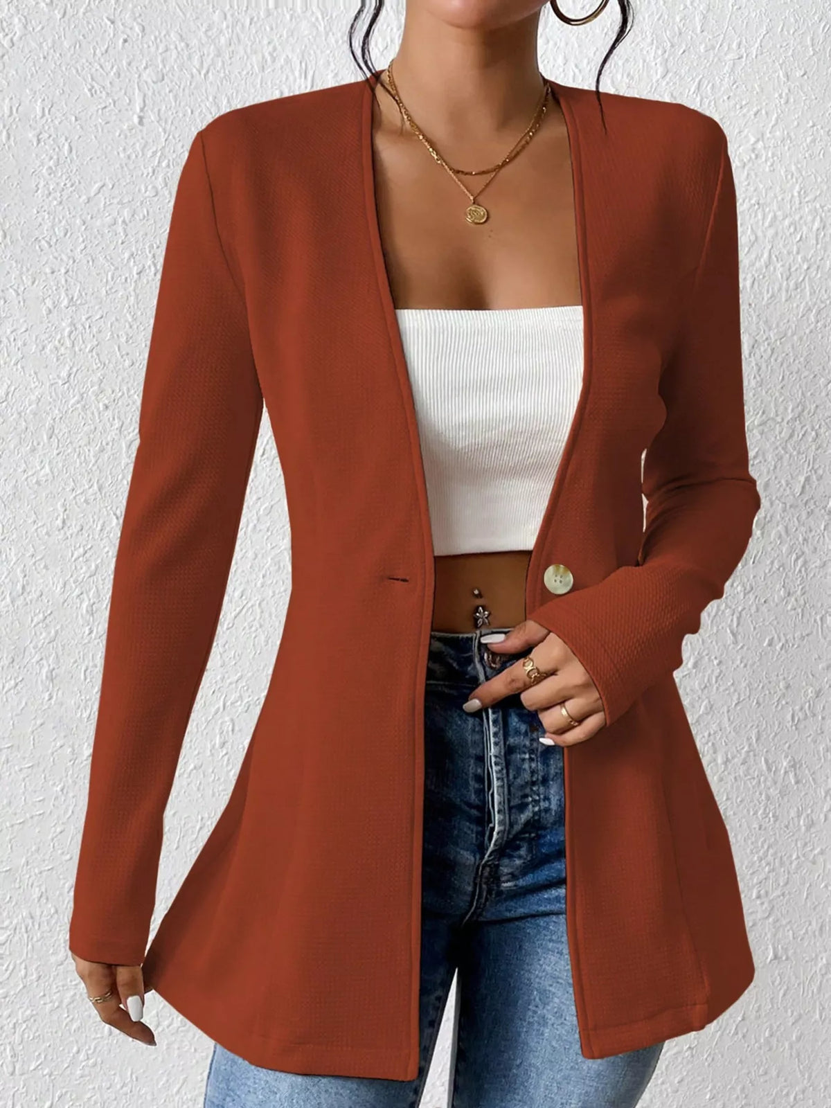 One Button Long Sleeve Blazer | STAHlin RADIANCE