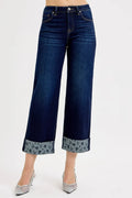 RISEN Full Size Mid Rise Fit Crop Wide With Printed Cuff Jeans Plus Size | STAHlin RADIANCE