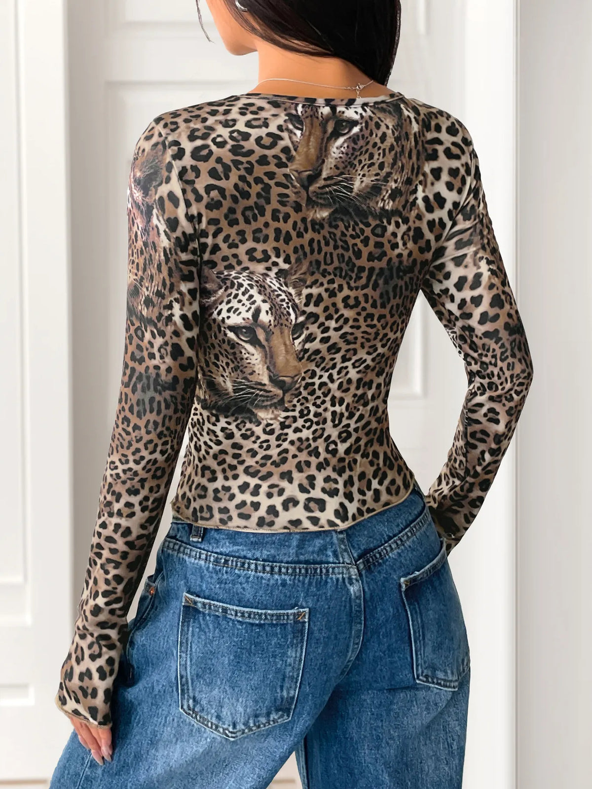Leopard Print Long Sleeve Fitted T-Shirt | STAHlin RADIANCE