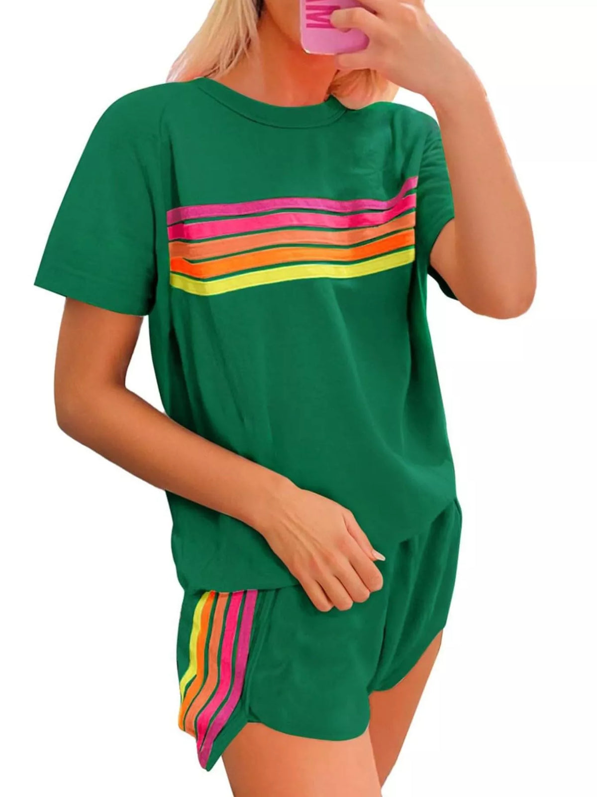 Rainbow Striped Round Neck Top and Shorts Set | STAHlin RADIANCE