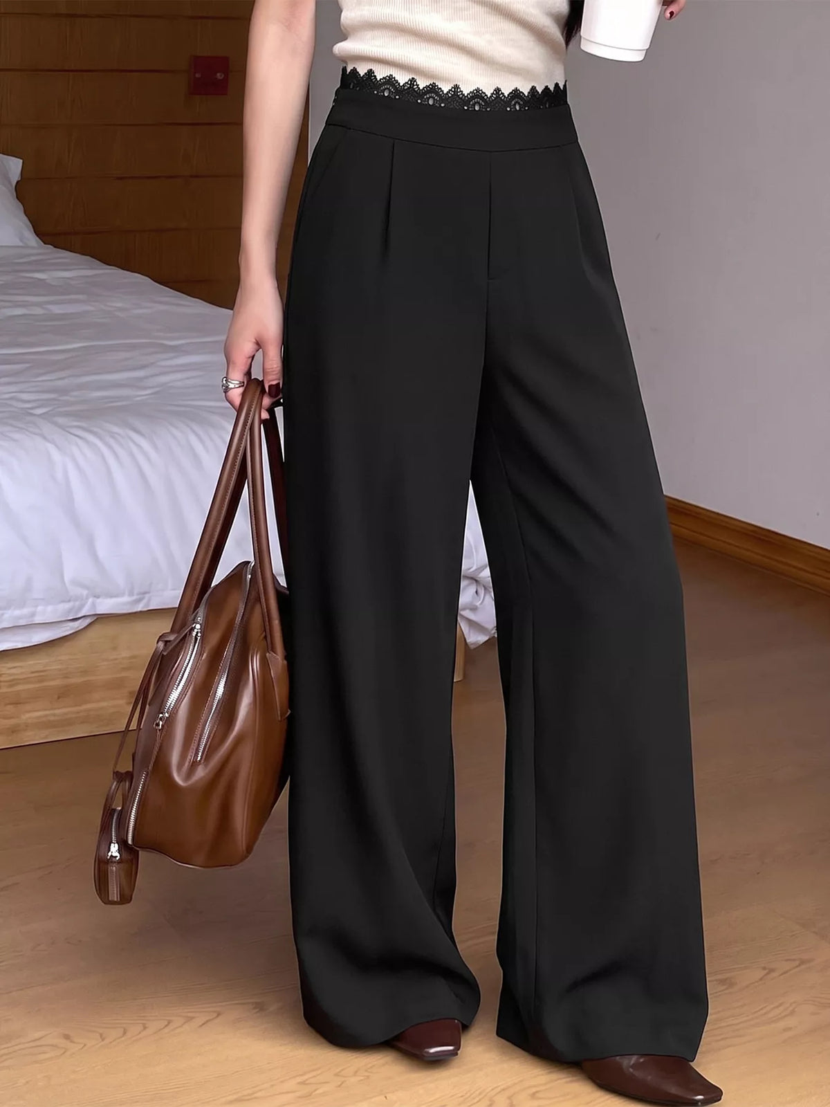 High-Waisted Wide-Leg Lace-Trimmed Pants | STAHlin RADIANCE