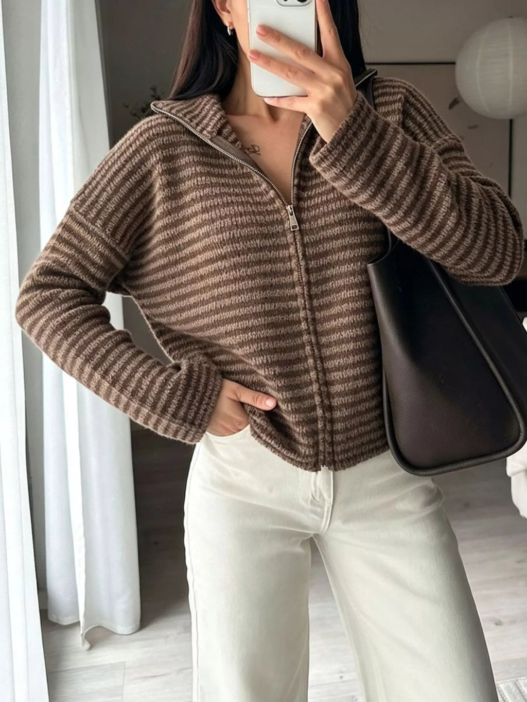 Striped Zip-Up Knit Cardigan | STAHlin RADIANCE