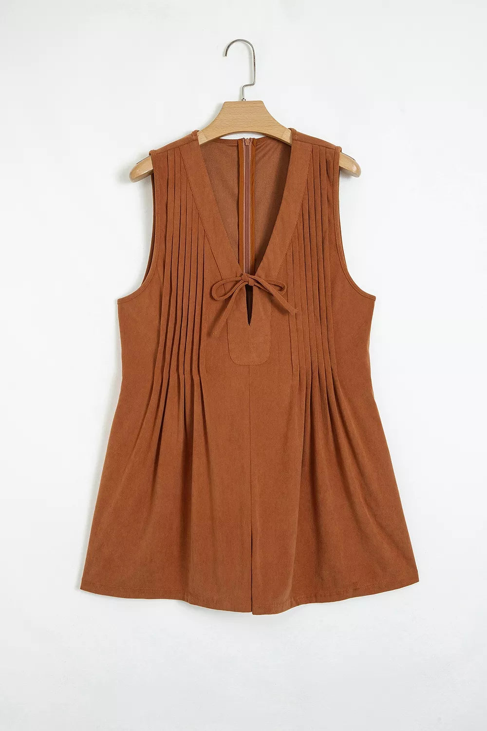 Solid Color Tie V Neck Sleeveless Corduroy Romper | STAHlin RADIANCE