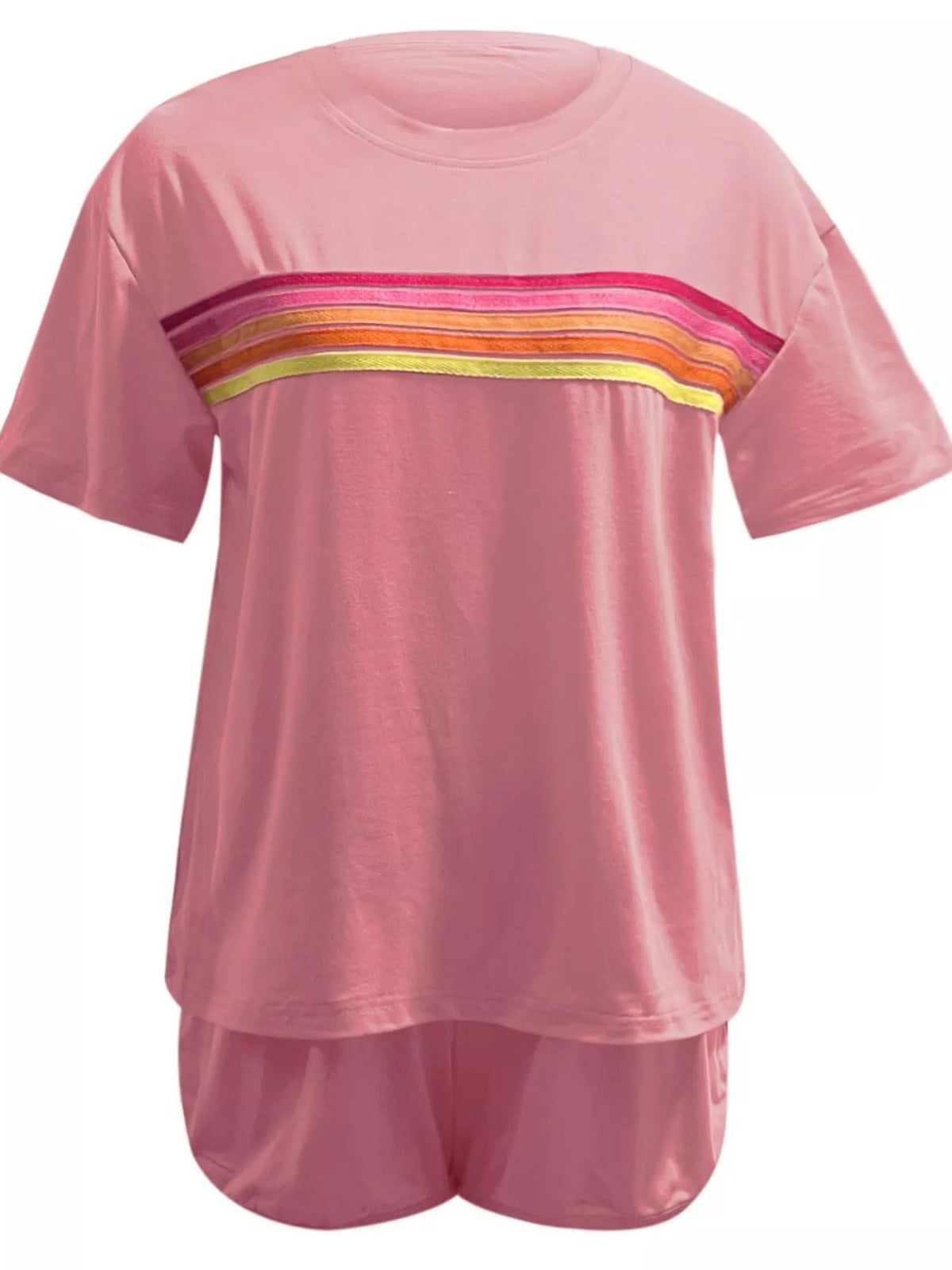 Rainbow Striped Round Neck Top and Shorts Set | STAHlin RADIANCE