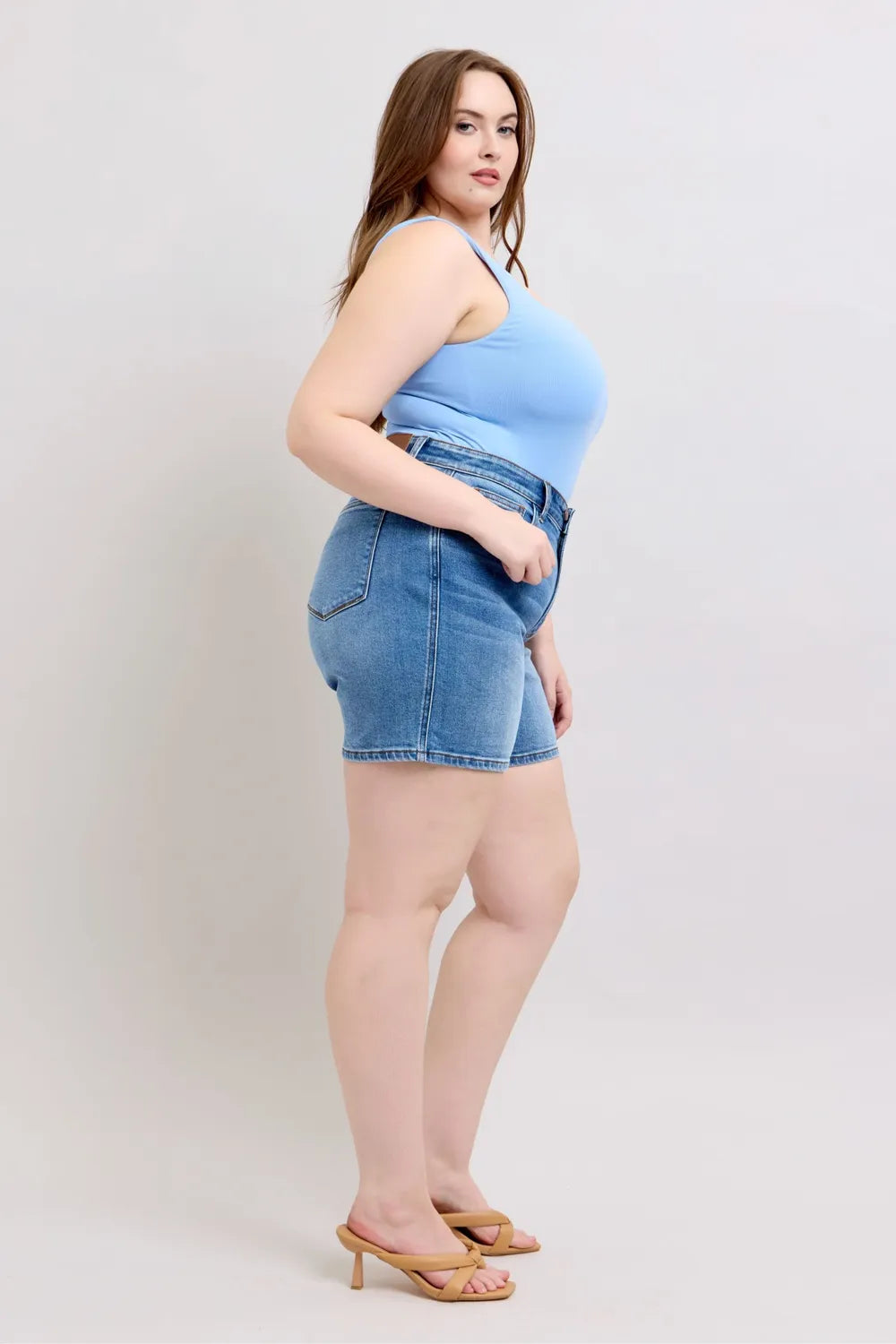 Judy Blue Full Size 2 Button Denim Shorts with Pockets Plus Size | STAHlin RADIANCE