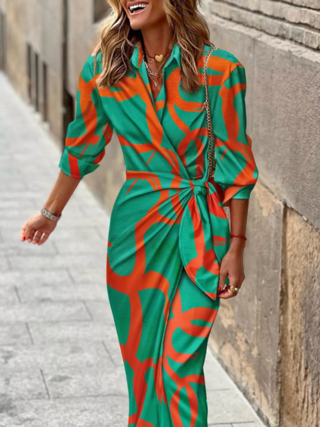 Printed Collared Neck Shirt Dress | STAHlin RADIANCE