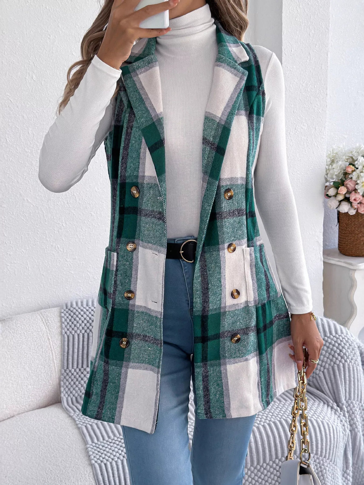 Plaid Double-Breasted Vest Coat | STAHlin RADIANCE