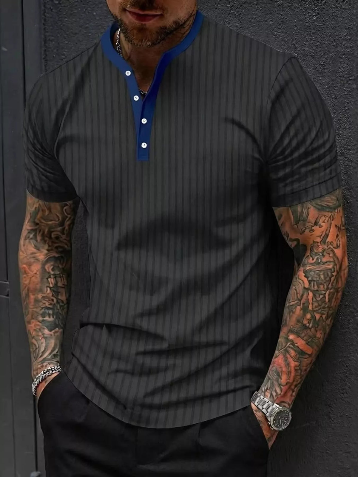 Men's Full Size Striped Short Sleeve Top Plus Size | STAHlin RADIANCE