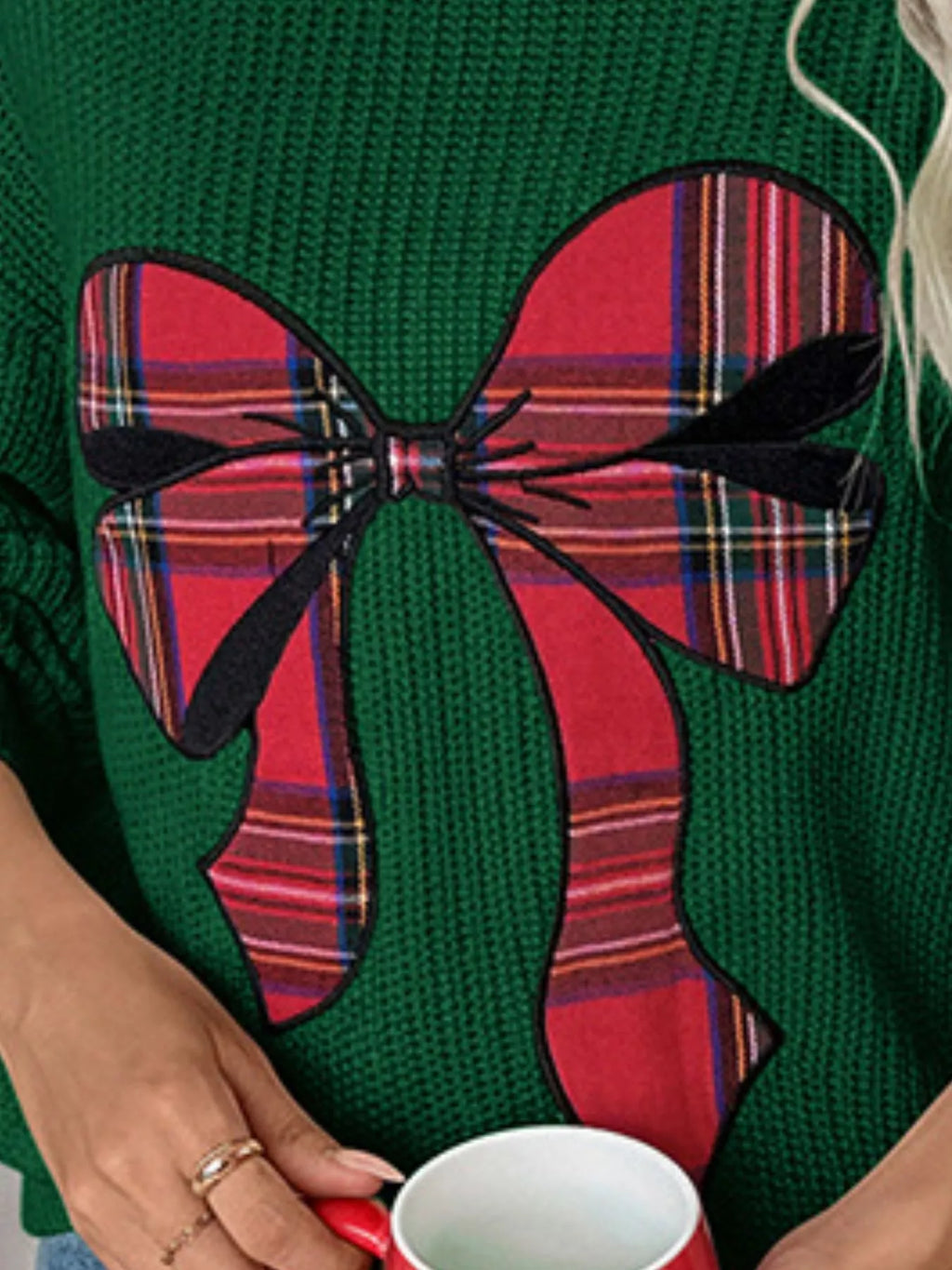 Plaid Bow Round Neck Christmas Sweater | STAHlin RADIANCE