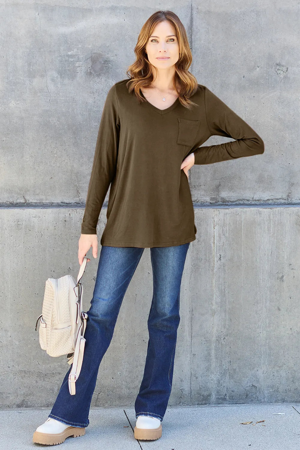 Basic Bae Full Size V-Neck Long Sleeve Top | STAHlin RADIANCE