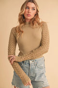 Aemi+Co Mock Neck Ribbed Knit Top with Crochet Sleeve | STAHlin RADIANCE