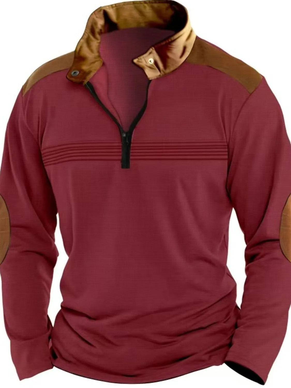 Men's Full Size Contrast Half Zip Long Sleeve Polo Plus Size | STAHlin RADIANCE