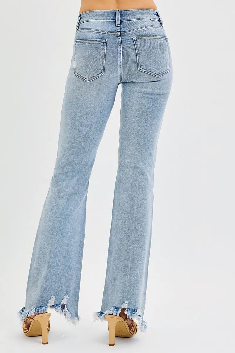 RISEN Full Size Tummy Control Mid Rise Flare Jeans with Fray Hem Detailed Plus Size | STAHlin RADIANCE