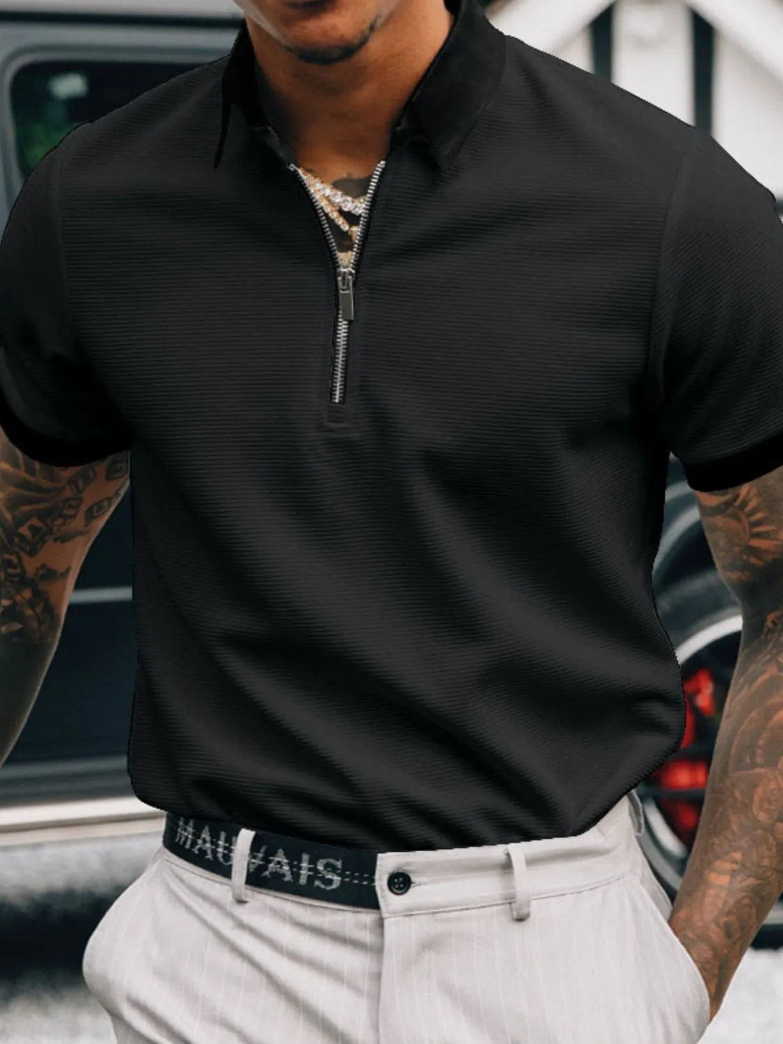 Men's Full Size Collared Neck Short Sleeve Polo Plus Size | STAHlin RADIANCE