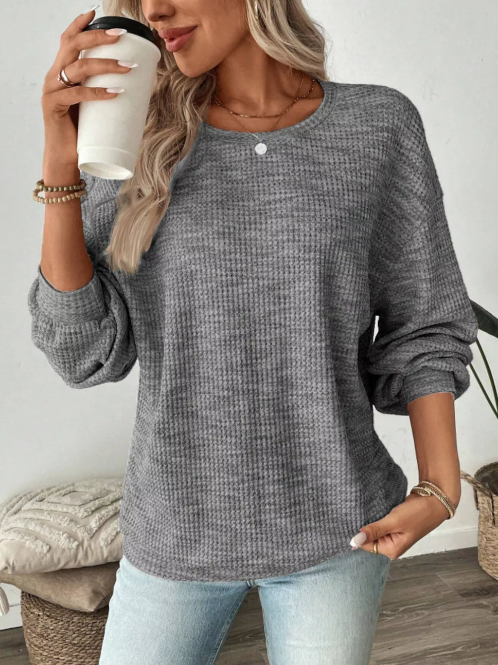 Space-Dyed Long Sleeve Waffle-Knit Top | STAHlin RADIANCE