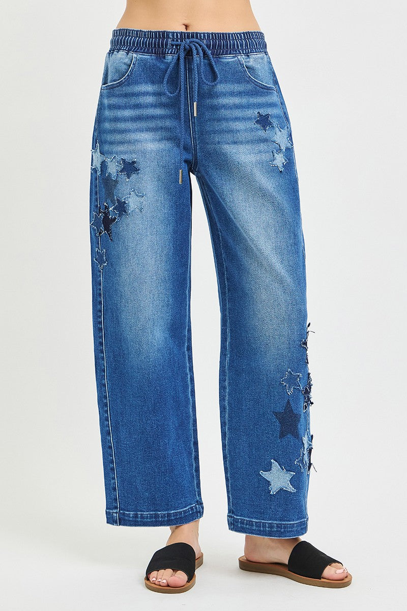 RISEN Elastic Band Slouchy Cropped Barrel with Star Patch | STAHlin RADIANCE