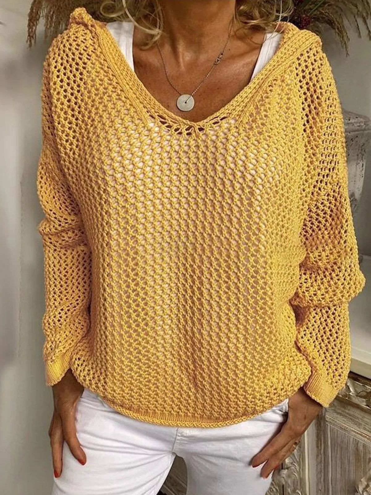 Openwork Long Sleeve Hooded Knit Cover Up | STAHlin RADIANCE