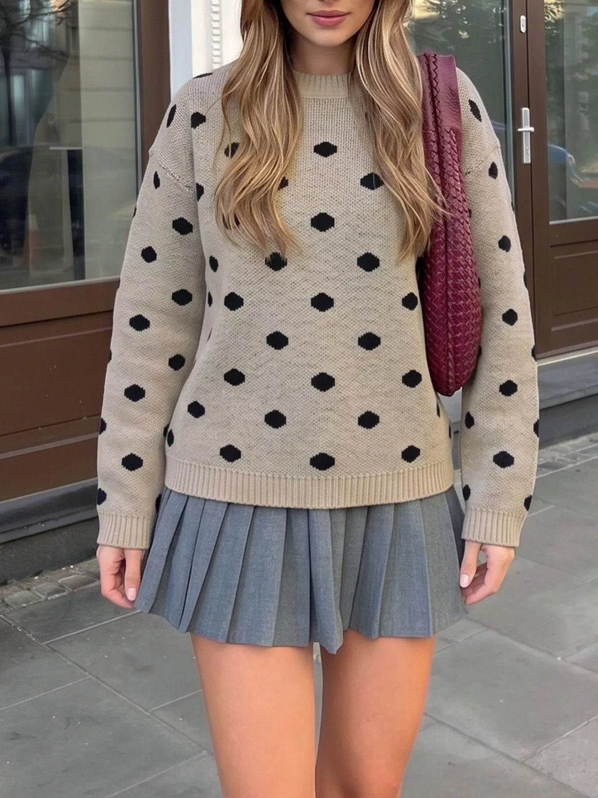 Polka Dot Dropped Shoulder Sweater | STAHlin RADIANCE