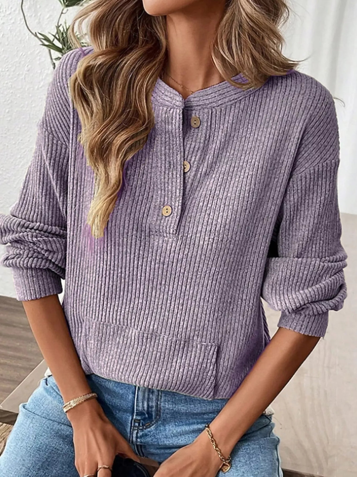 Ribbed Button Detail Long Sleeve T-Shirt | STAHlin RADIANCE