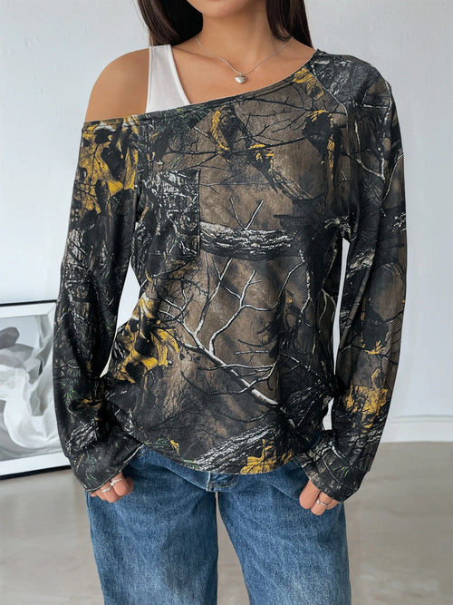 Asymmetrical Neck Printed Long Sleeve Top | STAHlin RADIANCE