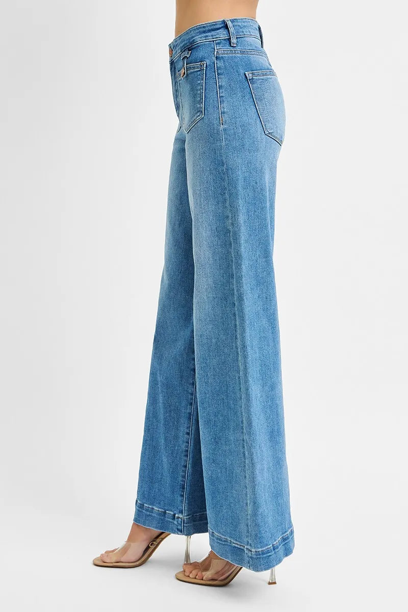 RISEN Full Size Mid Rise Wide Front Patch Pocket Jeans Plus Size | STAHlin RADIANCE