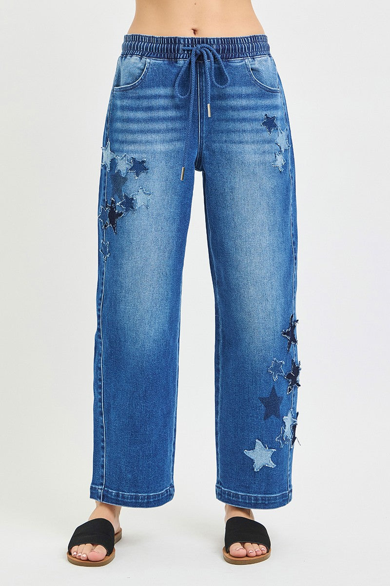 RISEN Elastic Band Slouchy Cropped Barrel with Star Patch | STAHlin RADIANCE