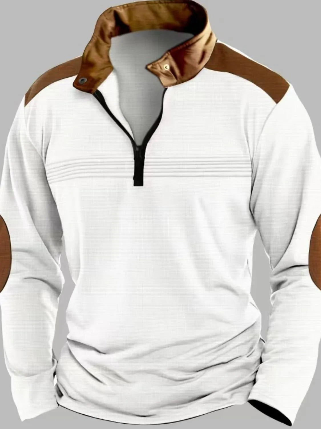 Men's Full Size Contrast Half Zip Long Sleeve Polo Plus Size | STAHlin RADIANCE