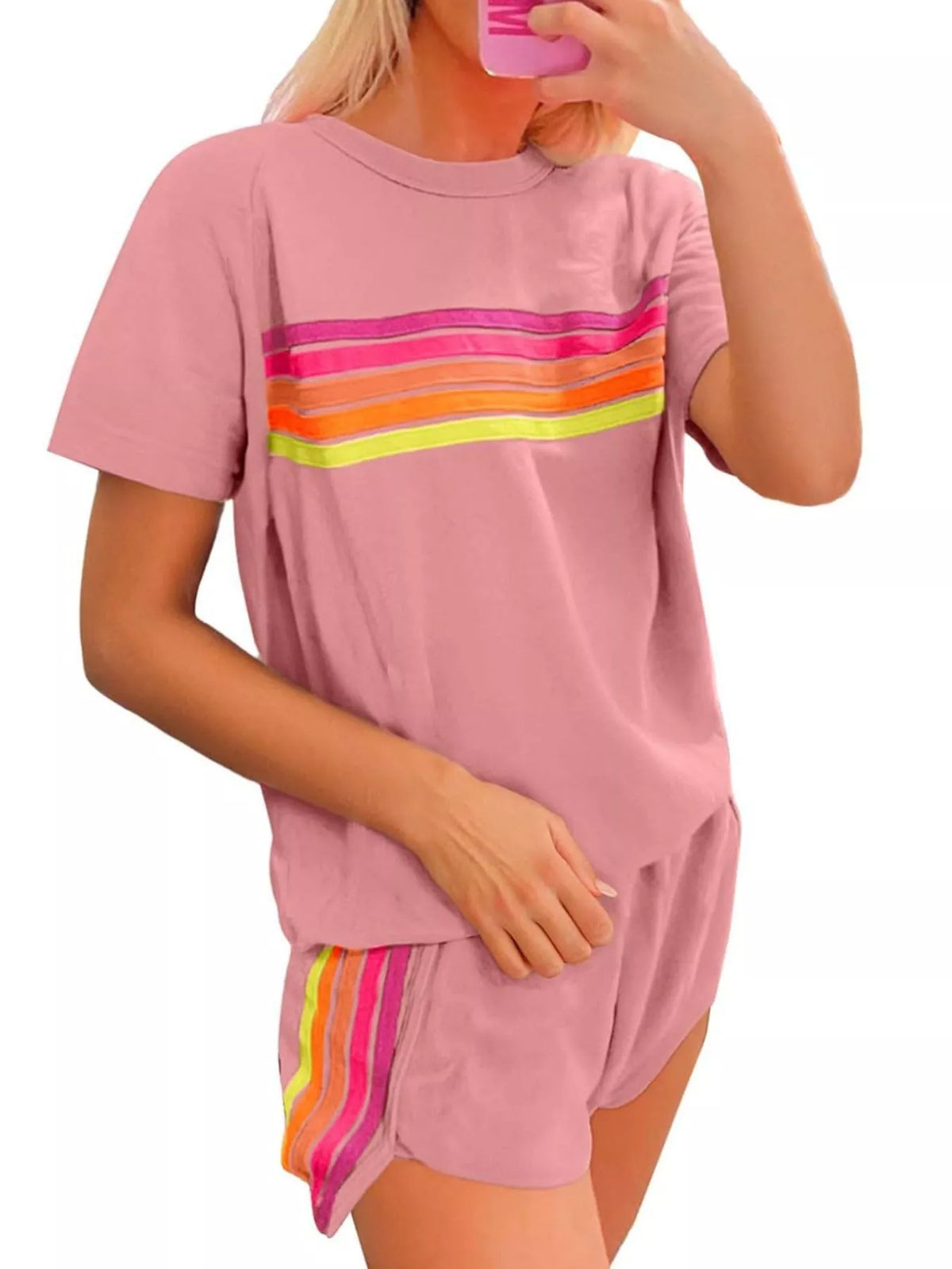 Rainbow Striped Round Neck Top and Shorts Set | STAHlin RADIANCE