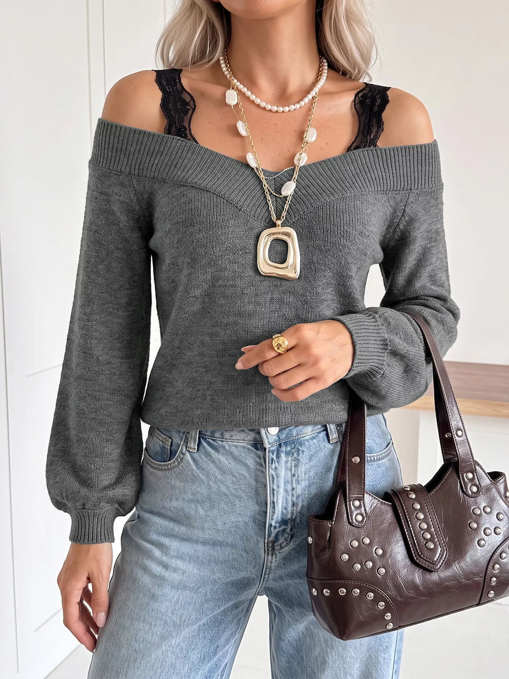 Off-Shoulder Lace Trim Sweater | STAHlin RADIANCE
