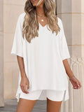 Full Size Casual Loose V-Neck T-Shirt & Shorts Set Plus Size | STAHlin RADIANCE