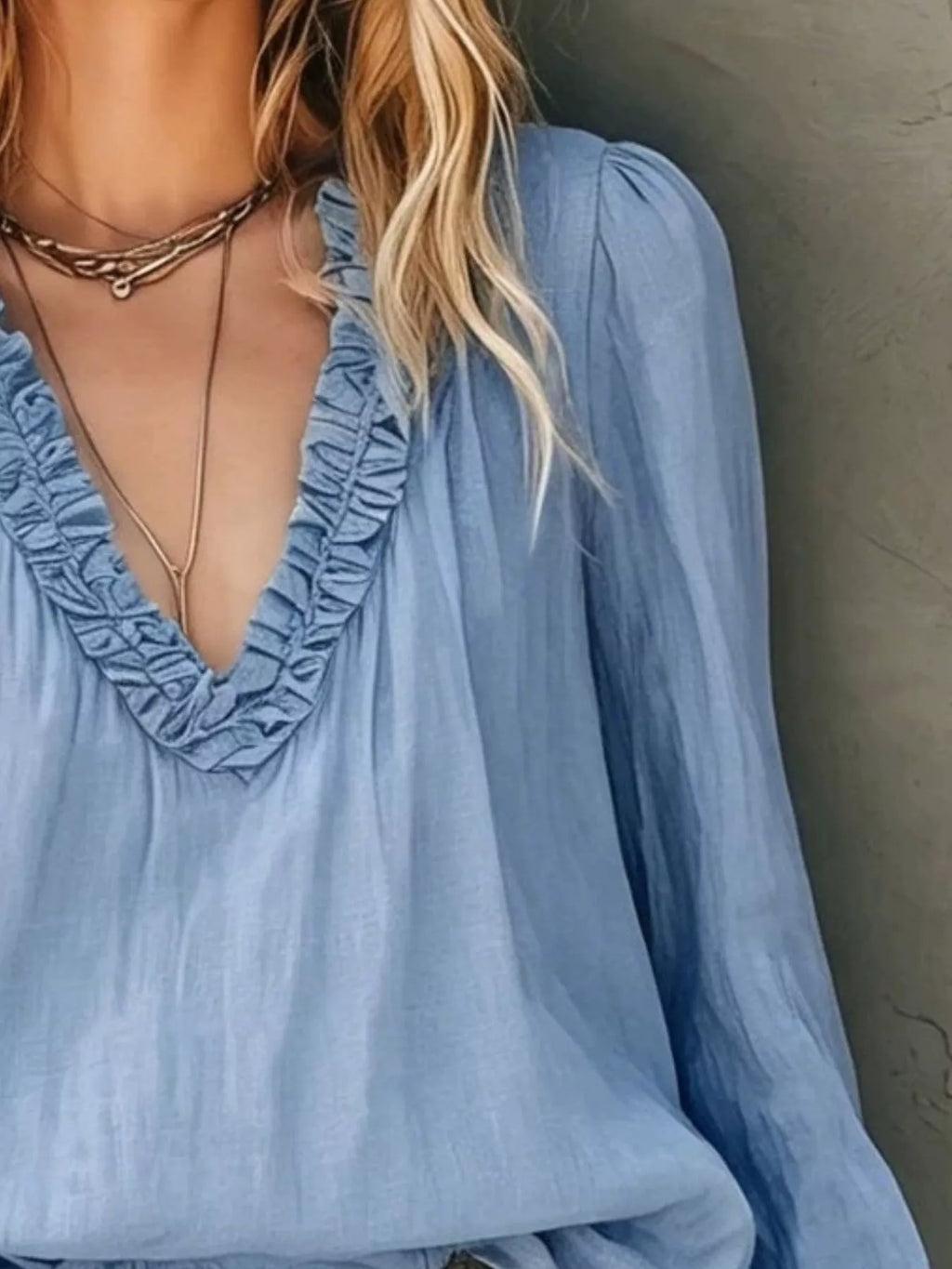 Frill V-Neck Long Sleeve Blouse | STAHlin RADIANCE