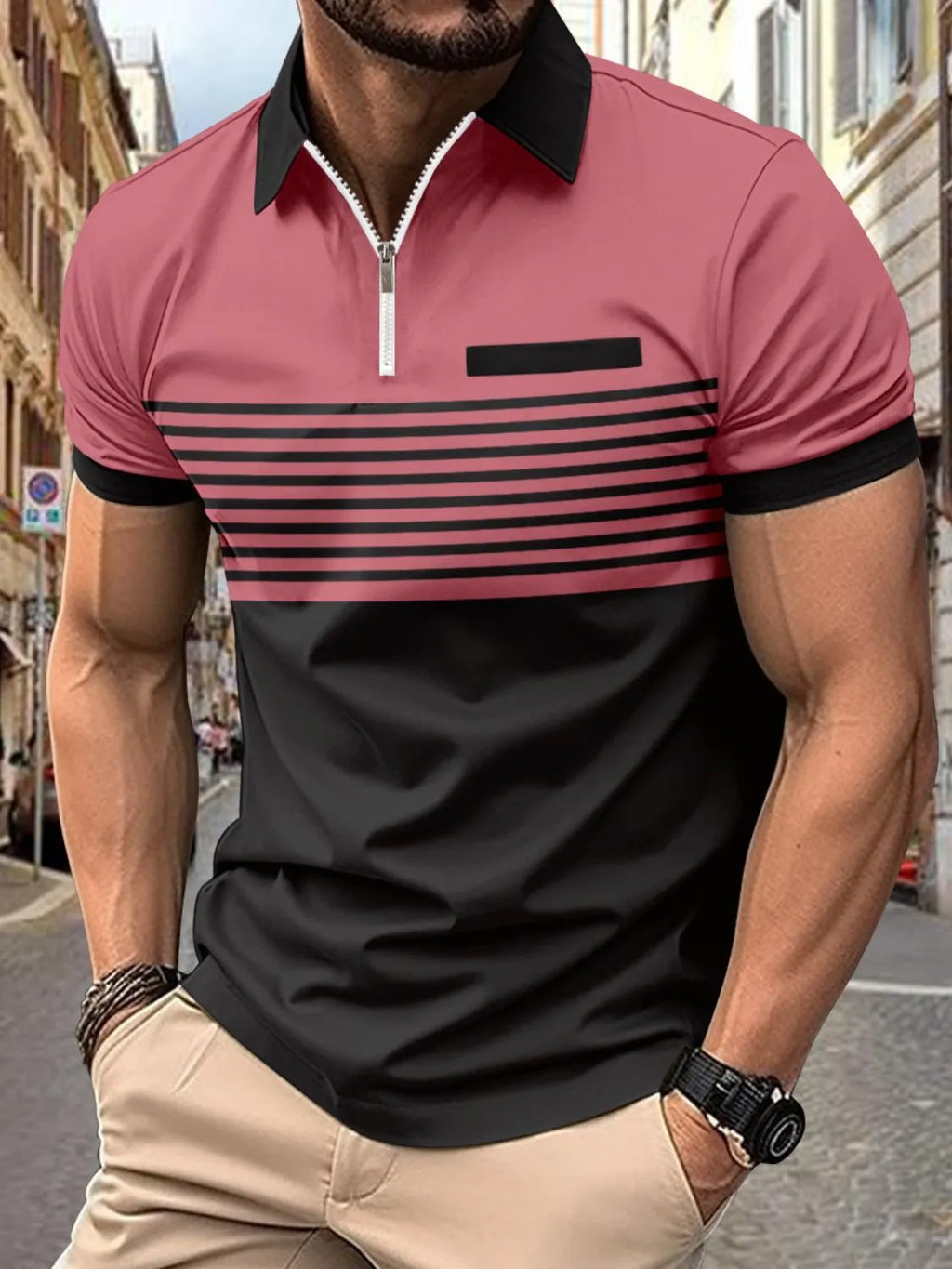 Men's Full Size Collared Neck Contrast Polo Plus Size | STAHlin RADIANCE