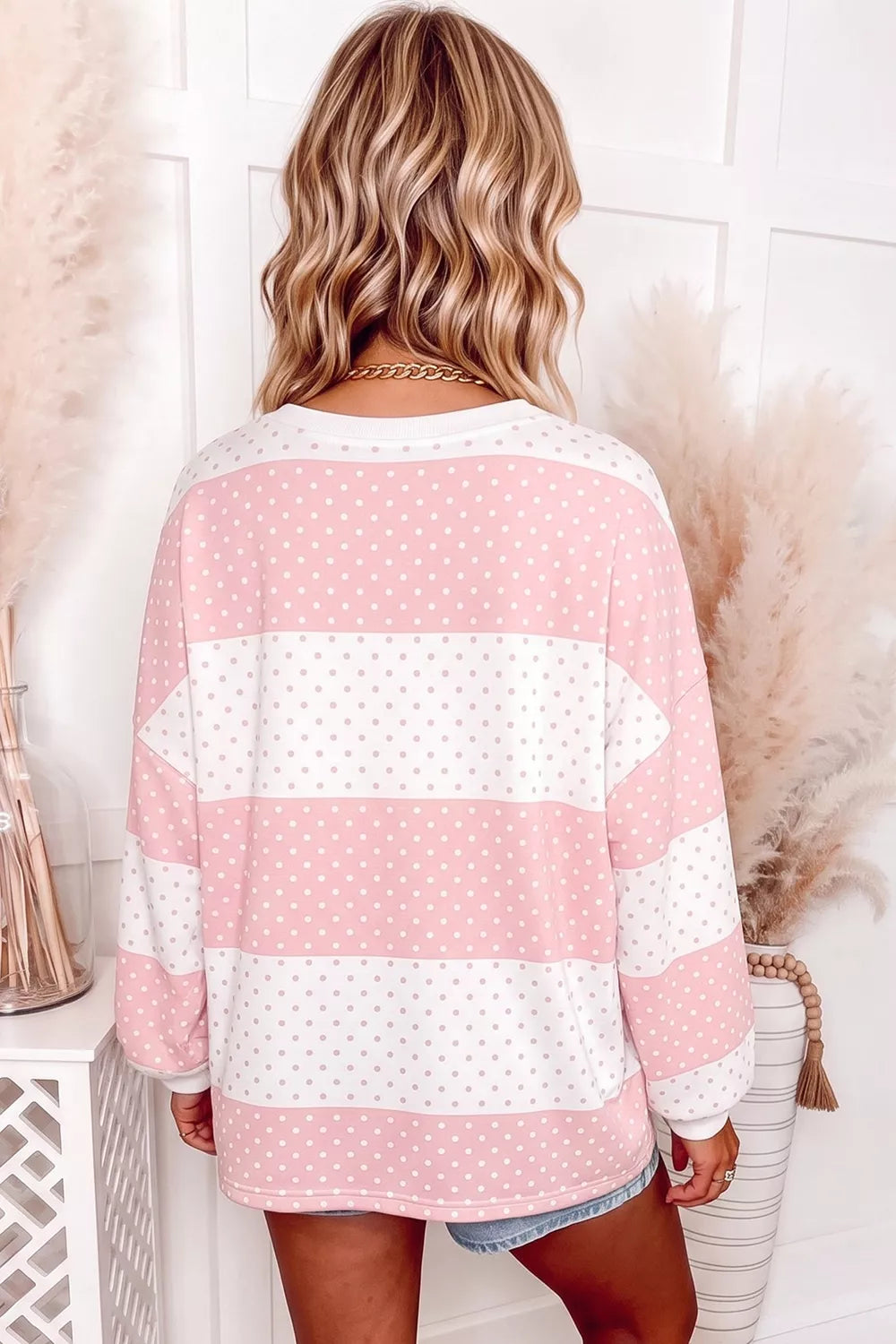 Casual Color-Block Polka Dot Long Sleeve Top | STAHlin RADIANCE