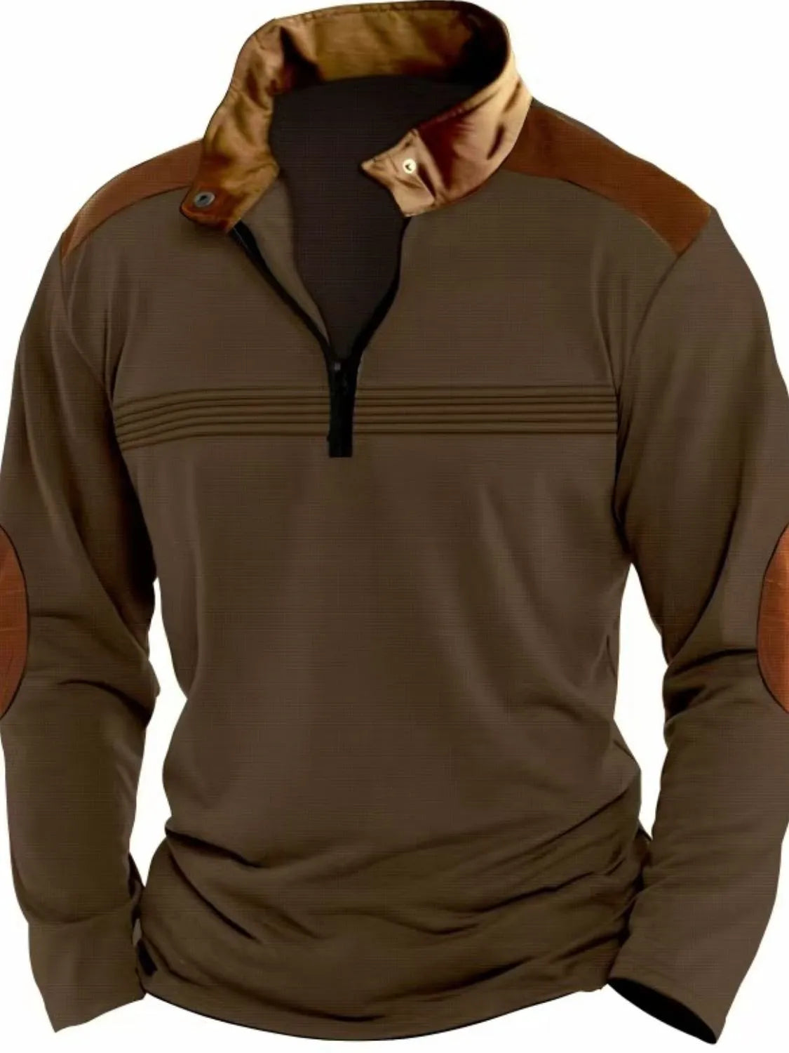 Men's Full Size Contrast Half Zip Long Sleeve Polo Plus Size | STAHlin RADIANCE