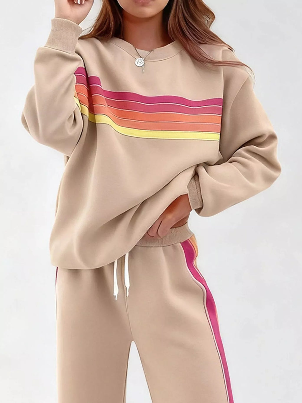 Striped Round Neck Sweatshirt and Pants Set | STAHlin RADIANCE