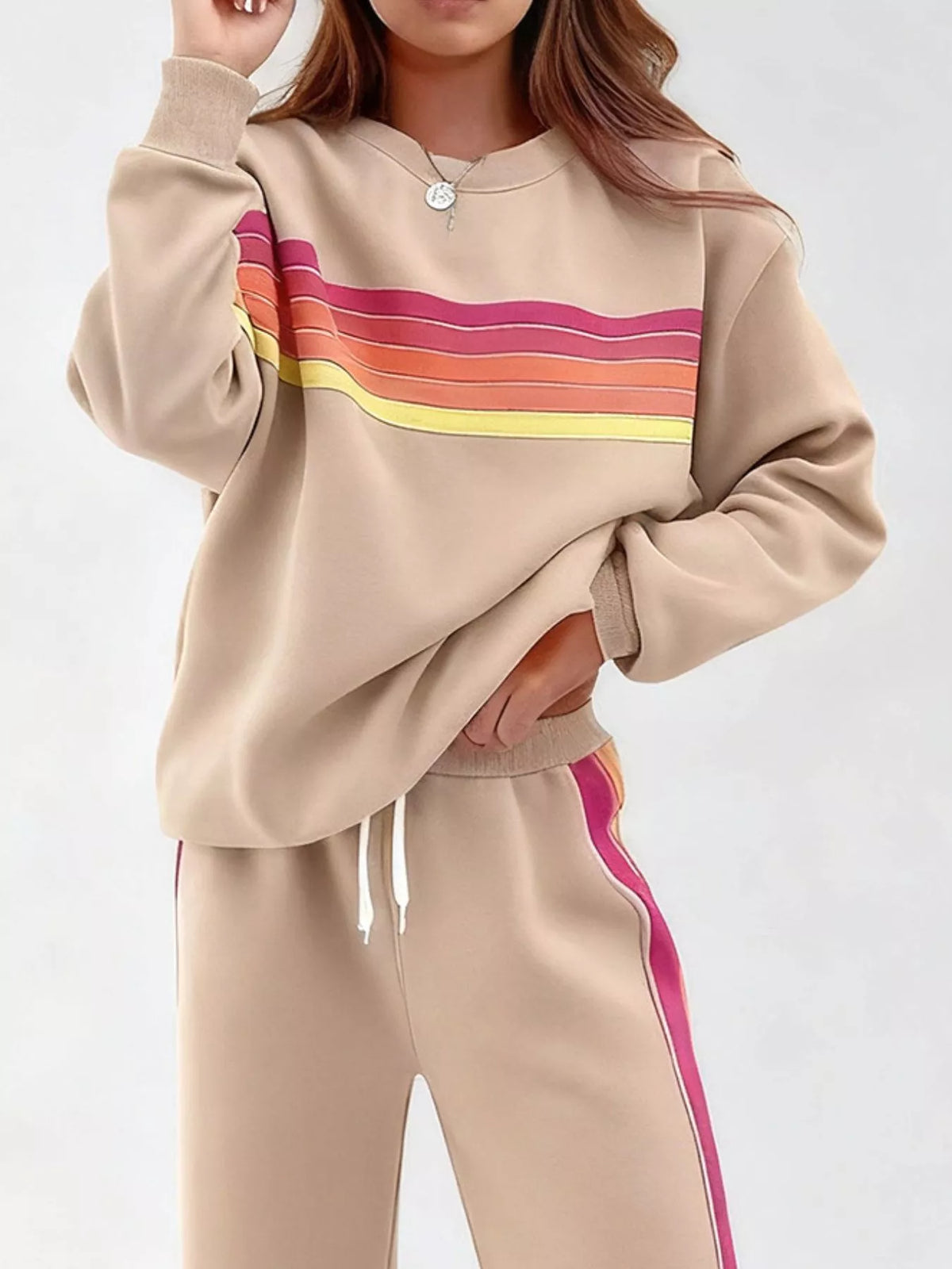 Striped Round Neck Sweatshirt and Pants Set | STAHlin RADIANCE
