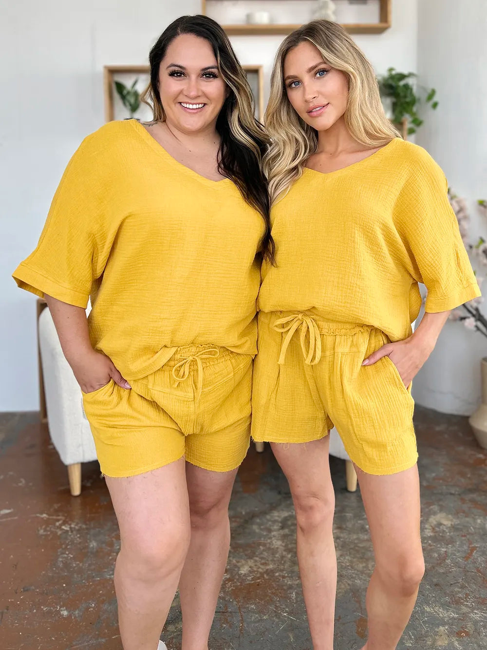 Double Take Texture Half Sleeve T-Shirt and Drawstring Shorts Set | STAHlin RADIANCE