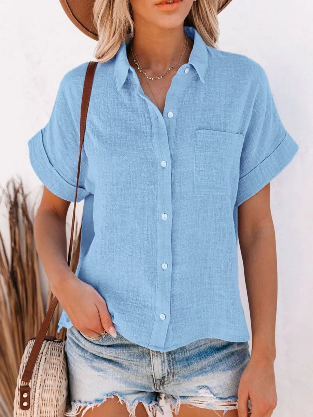 Full Size Button Up Short Sleeve Shirt Plus Size | STAHlin RADIANCE