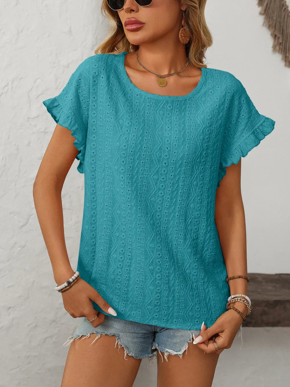 Mandy Eyelet Round Neck Short Sleeve Top | STAHlin RADIANCE