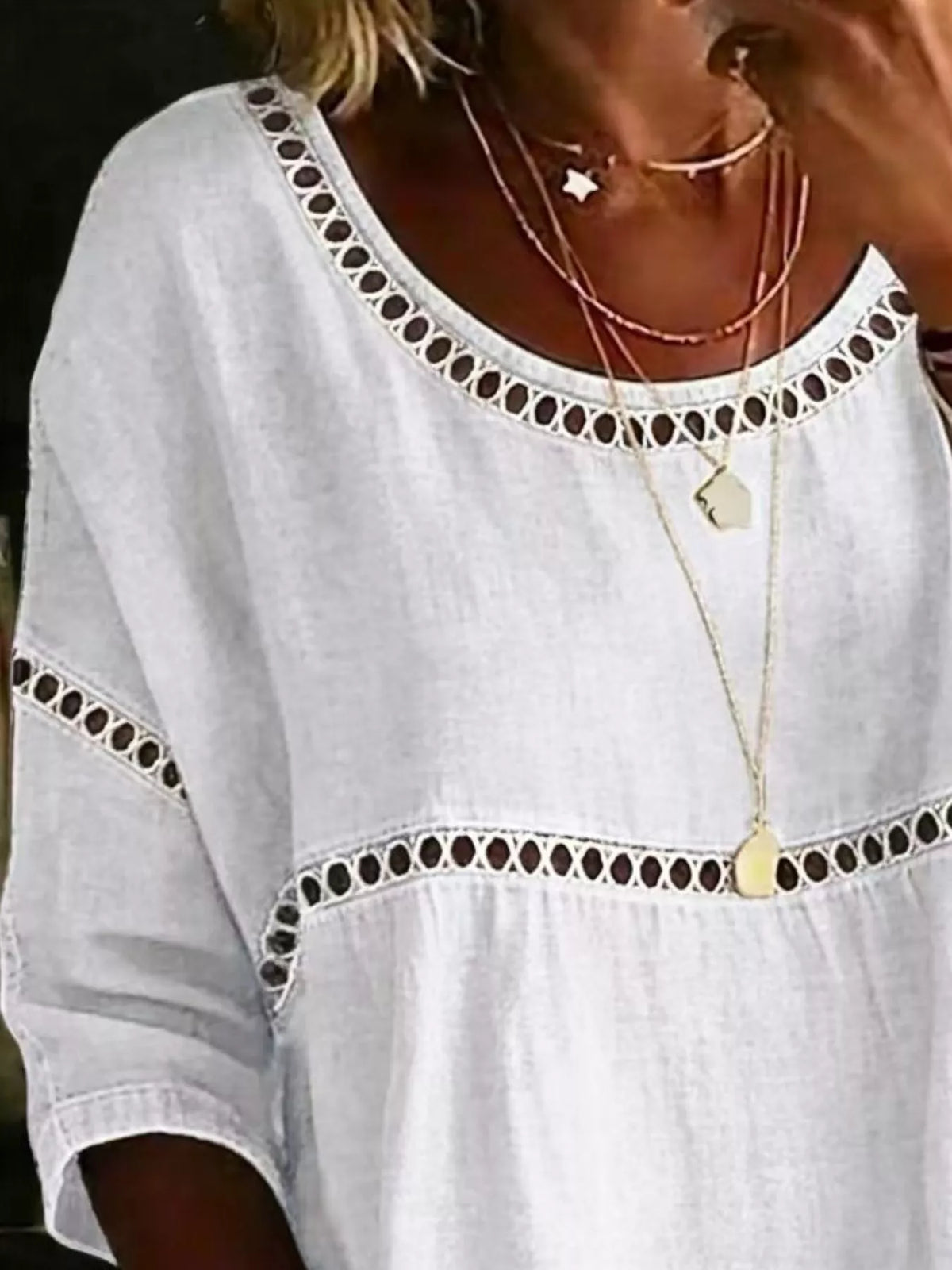 Full Size Hollow Out Round Neck Top Plus Size | STAHlin RADIANCE