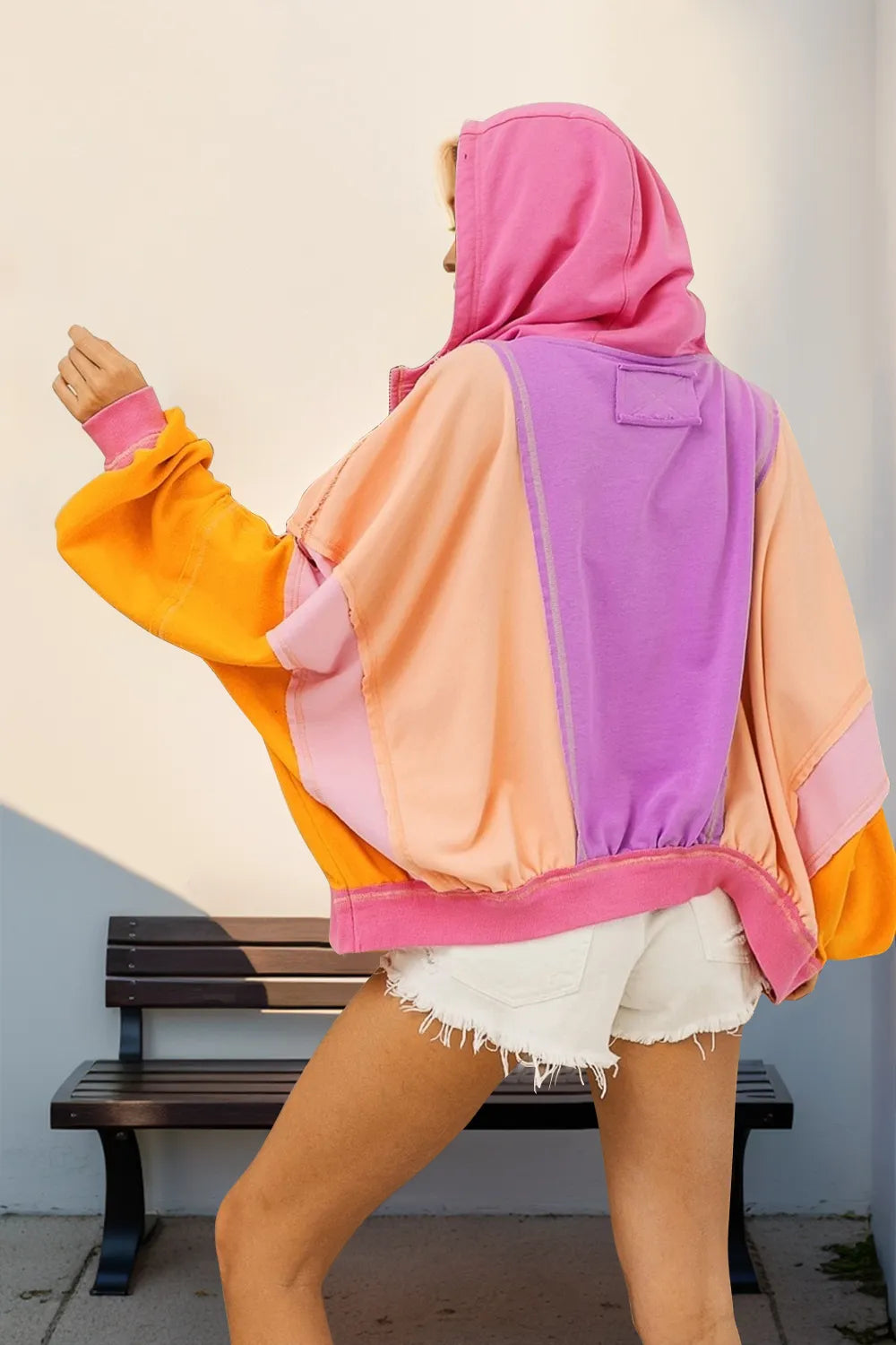 Double Take Full Size Color Block Zip Up Hoodie | STAHlin RADIANCE