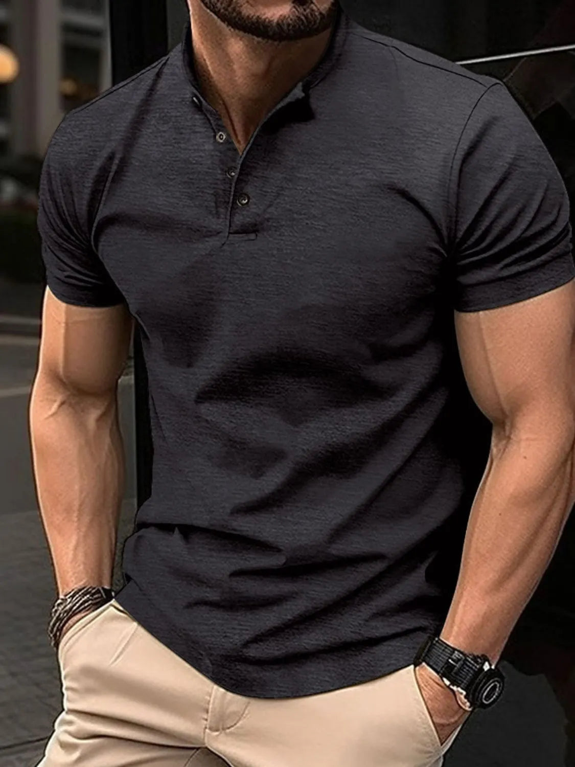 Men's Full Size Button Detail Short Sleeve Polo Plus Size | STAHlin RADIANCE