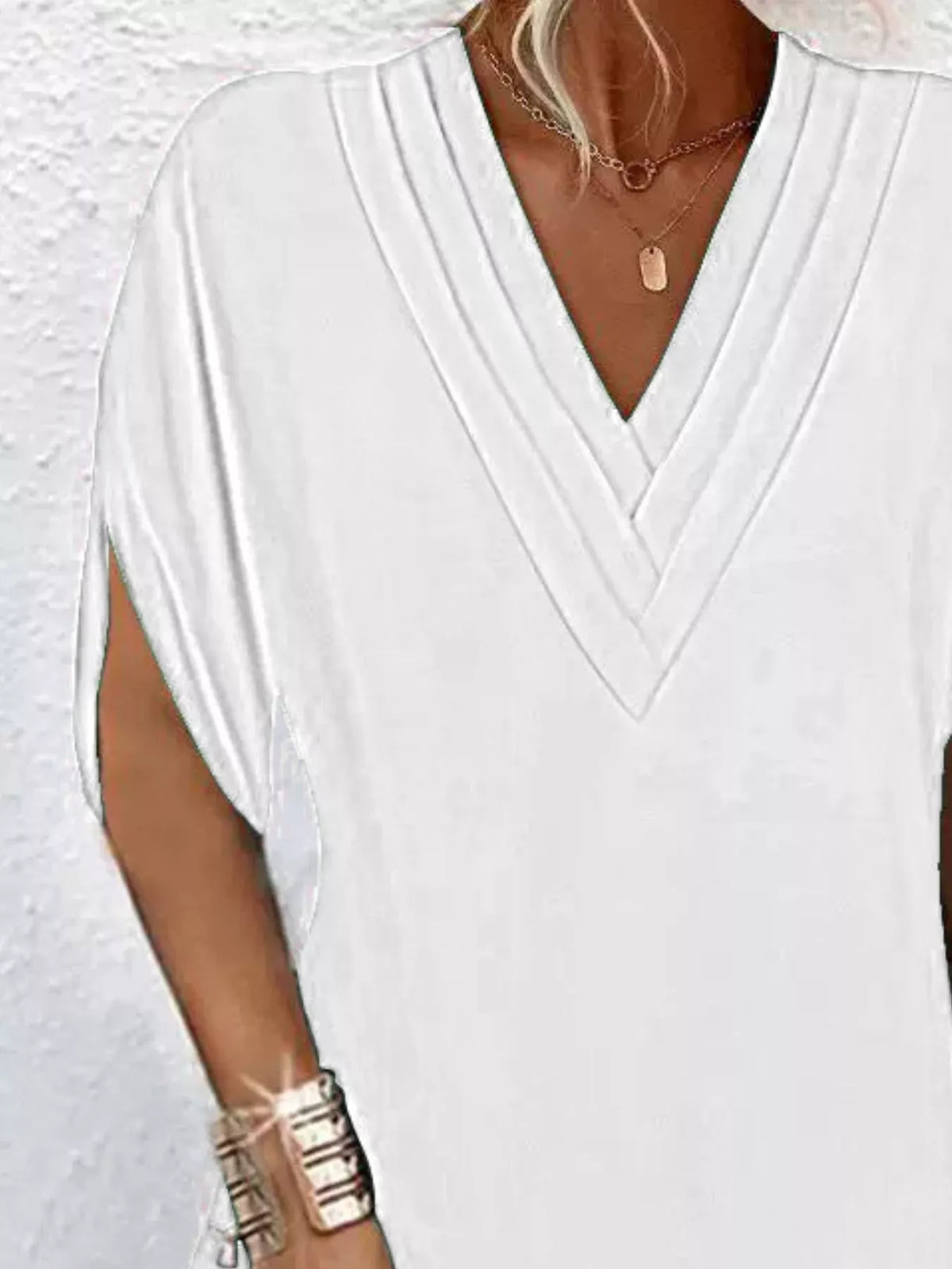 Full Size V-Neck Slit Sleeve Mini Dress Plus Size | STAHlin RADIANCE