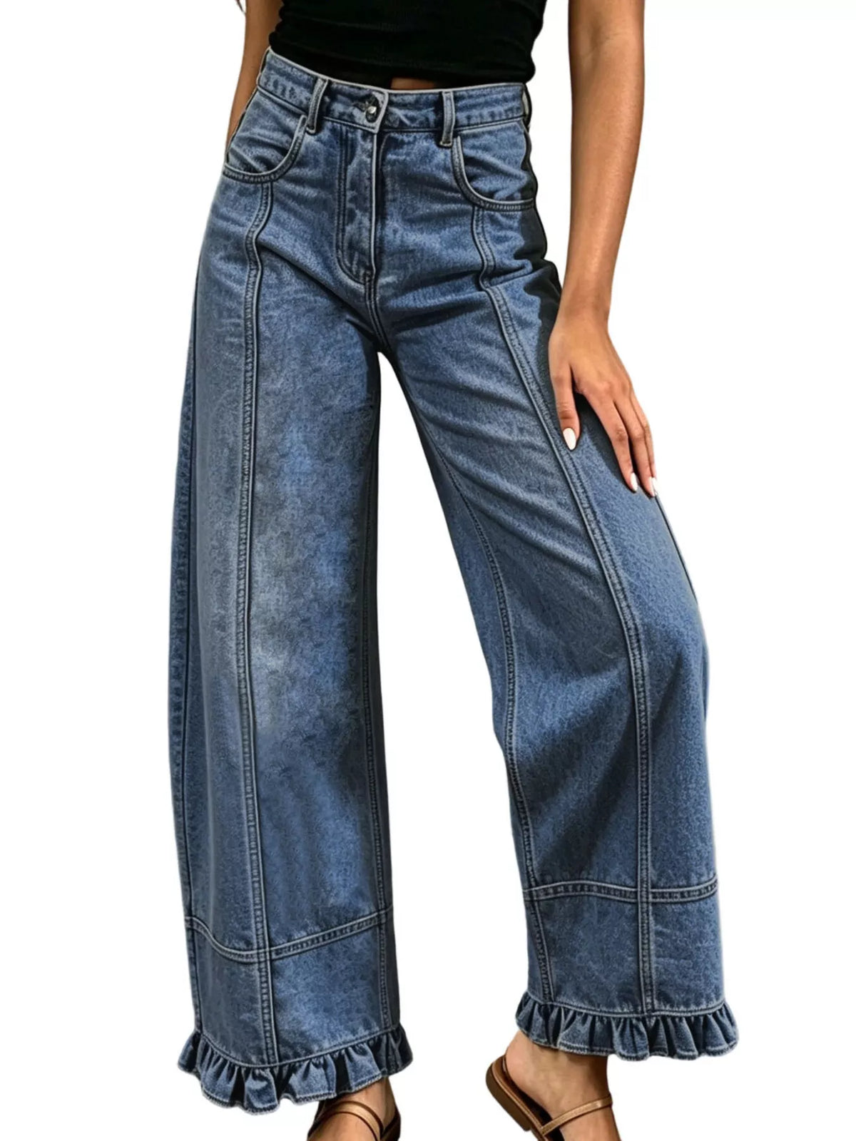 The Nova Ruffle Hem Wide-Leg Jeans | STAHlin RADIANCE