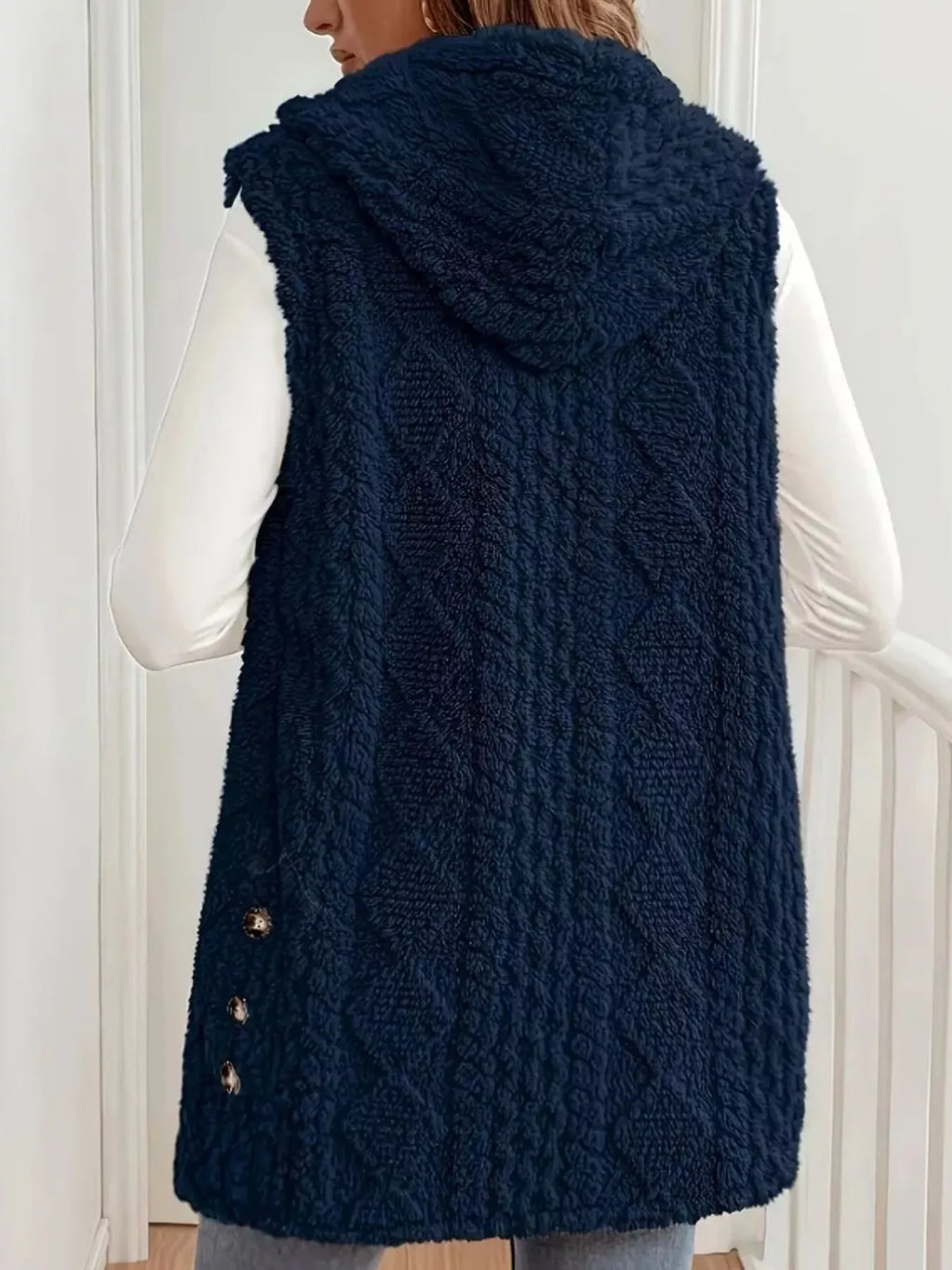 Hooded Button-Up Sherpa Vest Coat | STAHlin RADIANCE
