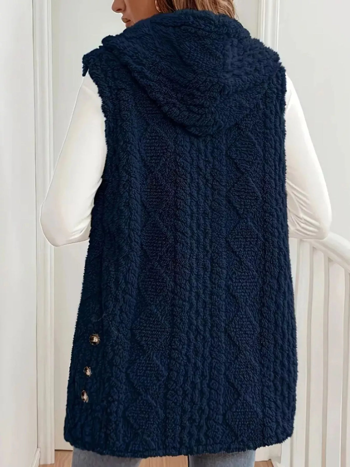 Hooded Button-Up Sherpa Vest Coat | STAHlin RADIANCE