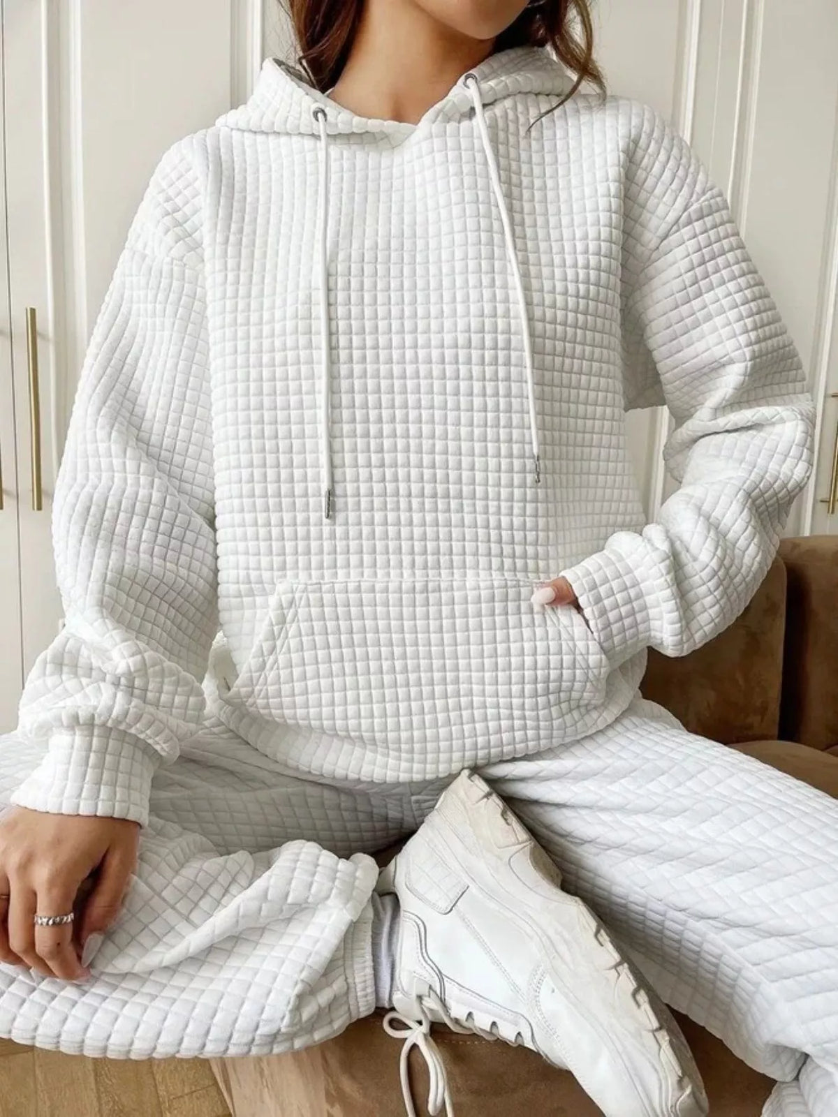 Full Size Textured Kangaroo Pocket Hoodie Plus Size | STAHlin RADIANCE