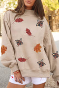 Sequin Turkey Leaf Graphic Exposed Seam Mock Neck Sweatshirt | STAHlin RADIANCE