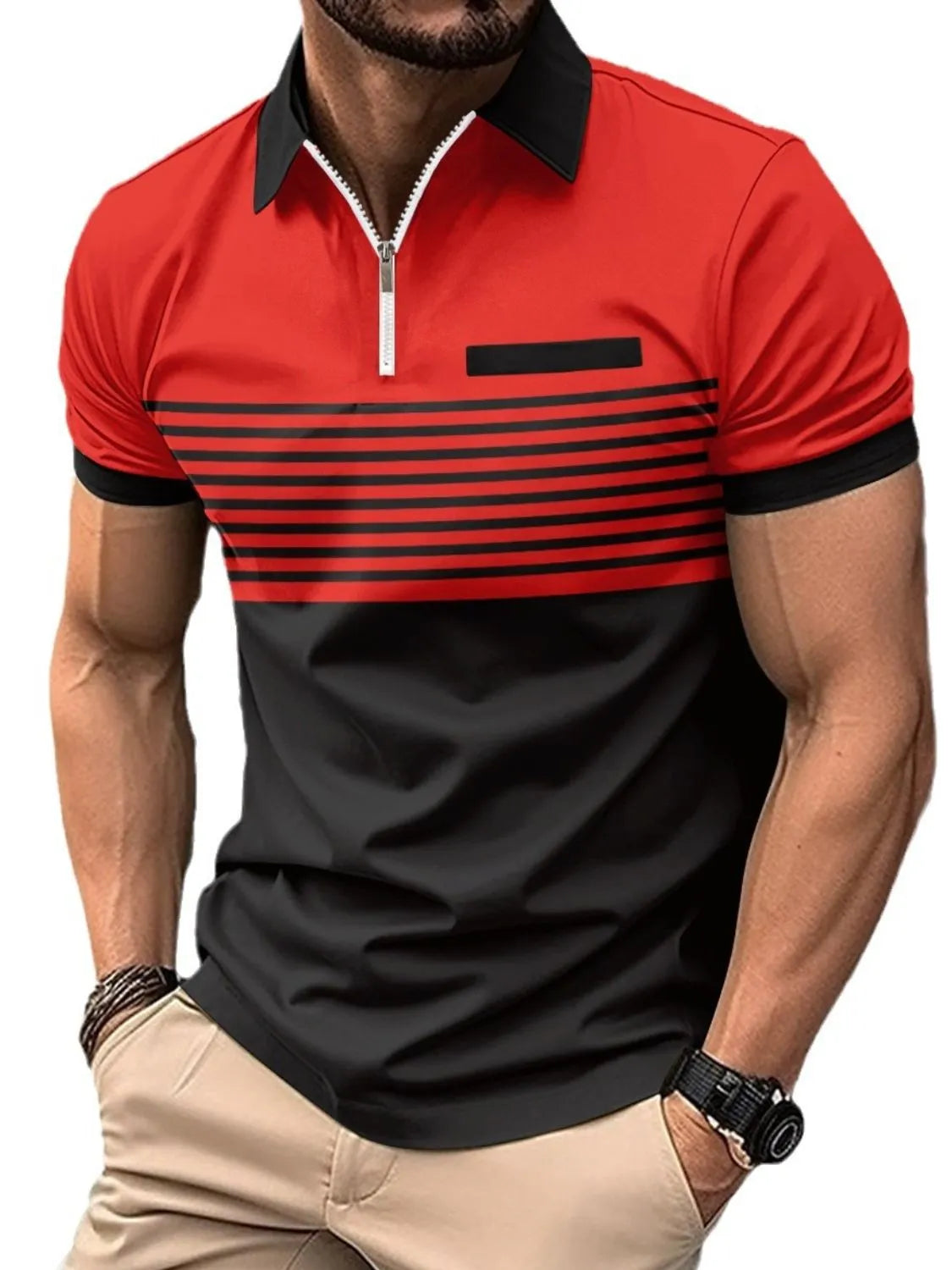 Men's Full Size Collared Neck Contrast Polo Plus Size | STAHlin RADIANCE