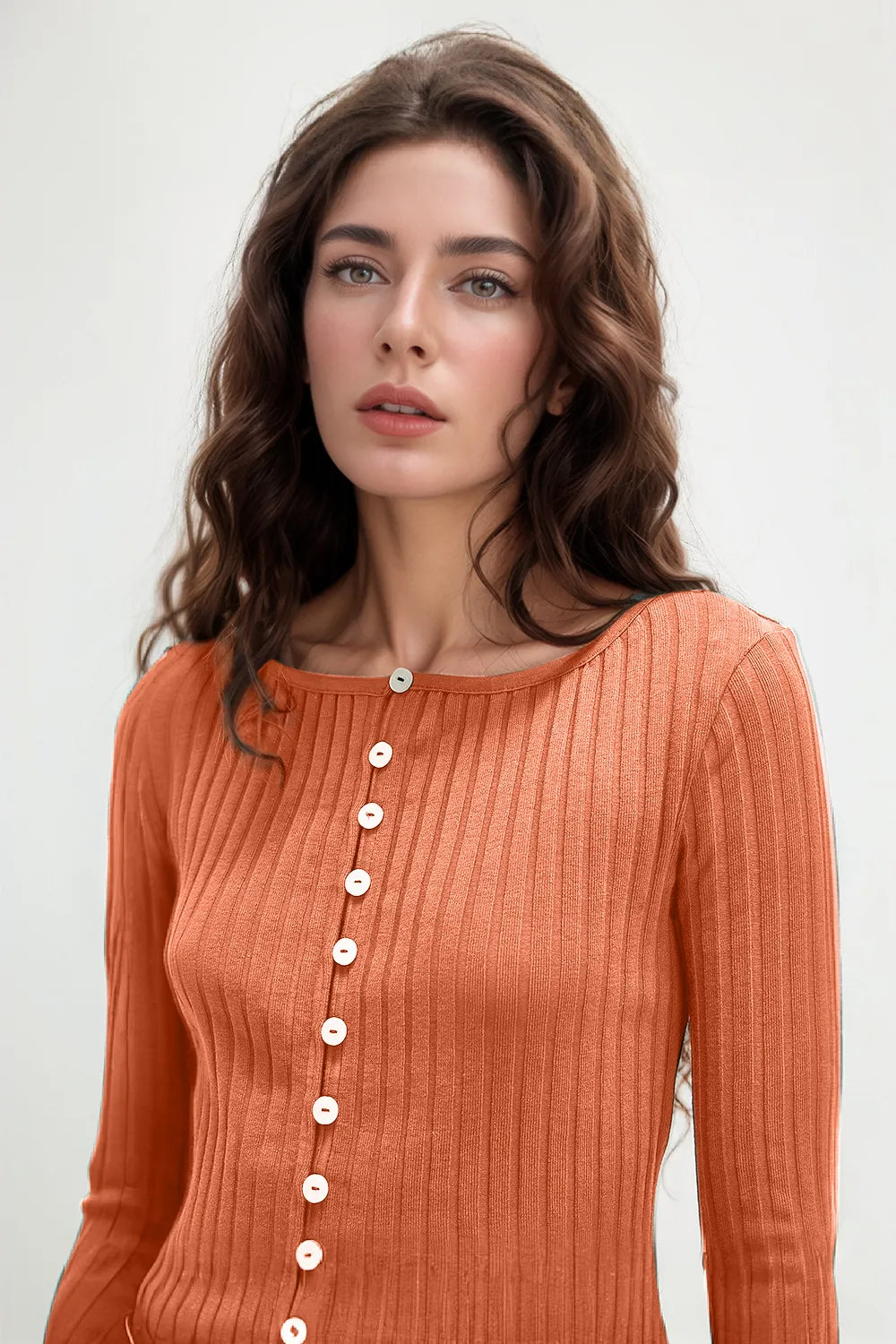 Basic Bae Texture Button Up Round Neck Long Sleeve Top | STAHlin RADIANCE